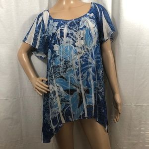 Cato Blue & White Floral Sheer Tunic
